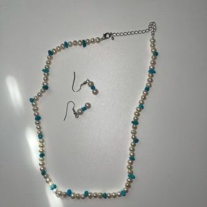 Pearl and turquoise necklace and earrings